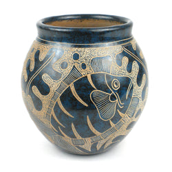 5 inch Tall Vase - Blue Fish Handmade and Fair Trade