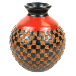 6 inch Tall Vase - Checkers Relief Handmade and Fair Trade