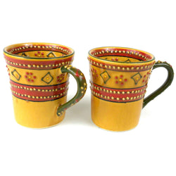 Set of 2 Hand-painted Flared Mugs in Red Handmade and Fair Trade