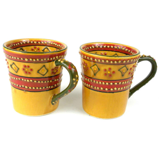 Set of 2 Hand-painted Flared Mugs in Red Handmade and Fair Trade