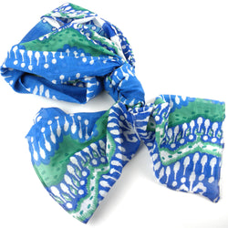 White and Blue Ikat Cotton Scarf Handmade and Fair Trade