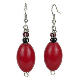 Handcrafted Red Resin Bead Earrings - Kenya