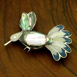 Alpaca Silver Abalone and Mother of Pearl Hummingbird Pin Handmade and Fair Trade
