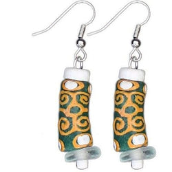 Recycled Glass Adinkra-Strength Earrings in Green Handmade and Fair Trade