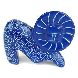 Handcrafted Mini Soapstone Funky Lion Sculpture in Blue Handmade and Fair Trade