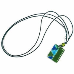 Green Zig-Zag Fused Glass Pendant Necklace Handmade and Fair Trade