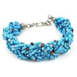 Blue Six Strand Braid Beaded Bracelet Handmade and Fair Trade