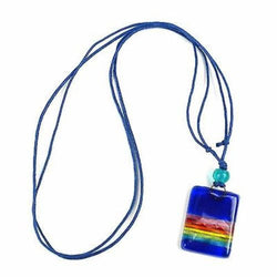 Deep Blue Rainbow Fused Glass Pendant Necklace Handmade and Fair Trade