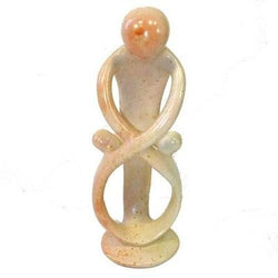 Natural 10-inch Tall Soapstone Family Sculpture - 1 Parent 2 Children Handmade and Fair Trade