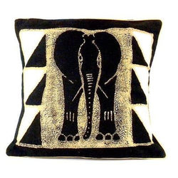 Handmade Black and White Elephant Batik Cushion Cover Handmade and Fair Trade