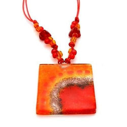 Lava Translucent Square Fused Glass Pendant Necklace Handmade and Fair Trade