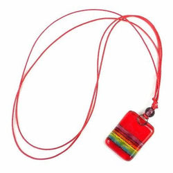 Red Rainbow Fused Glass Pendant Necklace Handmade and Fair Trade