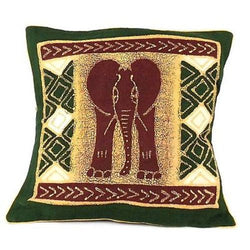 Handmade Green and Maroon Elephant Batik Cushion Cover Handmade and Fair Trade