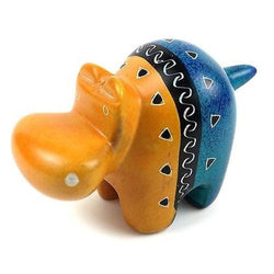 Handcrafted Tan and Blue Soapstone Hippo Handmade and Fair Trade
