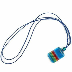 Sky Blue Rainbow Fused Glass Pendant Necklace Handmade and Fair Trade