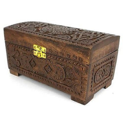 Handcrafted Carved Mango Wood Chest with Latch Handmade and Fair Trade