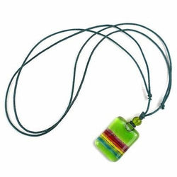 Lime Green Rainbow Fused Glass Pendant Necklace Handmade and Fair Trade