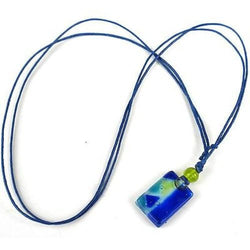 Blue Zig-Zag Small Fused Glass Pendant Necklace Handmade and Fair Trade
