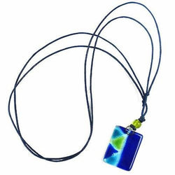Blue Zig-Zag Fused Glass Pendant Necklace Handmade and Fair Trade
