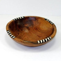 7-Inch Olive Wood Bowl with Inlaid Bone Handmade and Fair Trade
