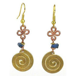 Handcrafted Copper, Brass, and Agate Earrings with Brass Swirl Handmade and Fair Trade