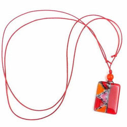 Red Zig-Zag Fused Glass Pendant Necklace Handmade and Fair Trade