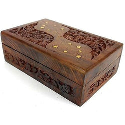 Handcrafted Carved Sheesham Wood Box with Brass Inlay Handmade and Fair Trade