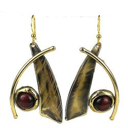 Blade And Red Tiger Eye Brass Earrings Handmade and Fair Trade