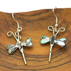 Abalone and Alpaca Silver Dragonfly Earrings Handmade and Fair Trade