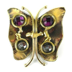 Brass Butterfly Brooch with Crystals Handmade and Fair Trade