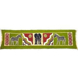 Horizontal Green Zebra and Elephant Batik Handmade and Fair Trade