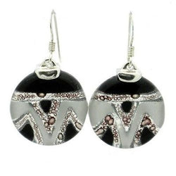 Aztec Black and White Round Glass Sterling Silver Earrings Handmade and Fair Trade