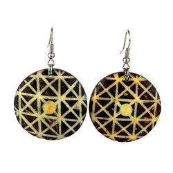 Round Coconut Inlaid with Bone Earrings Handmade and Fair Trade