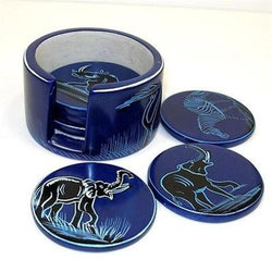 Set of 6 Handmade Blue Soapstone Coasters (Kenya) Handmade and Fair Trade