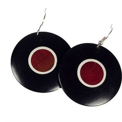 African Blackwood & Pink Ivory Wood Disk Earrings Handmade and Fair Trade