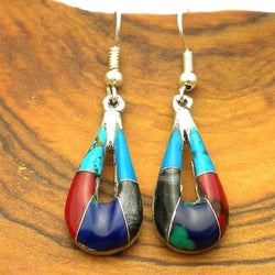 Alpaca Silver Turquoise and Stone Drop Earrings Handmade and Fair Trade