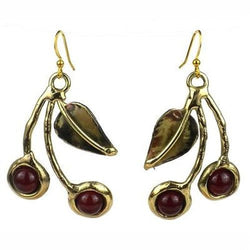 Carnelian Cherry Brass Earrings Handmade and Fair Trade
