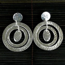 Large Silverplated Concentric Circles Post Earrings Handmade and Fair Trade