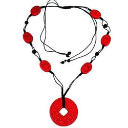 Carved Red Wood Beads on Black Cord Necklace Handmade and Fair Trade
