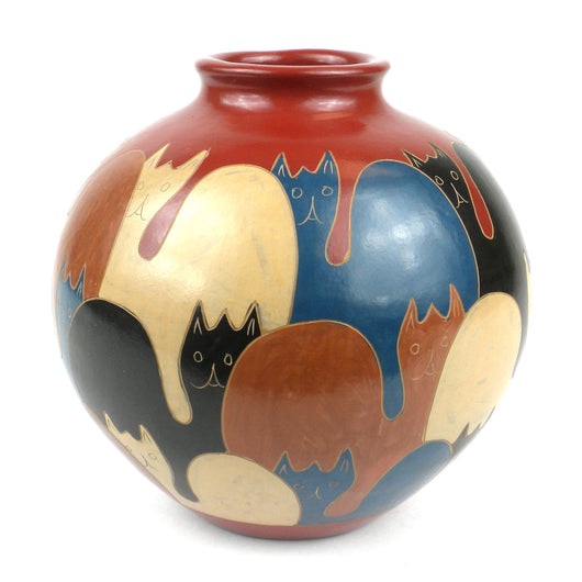 6 inch Tall Vase - Cats Handmade and Fair Trade