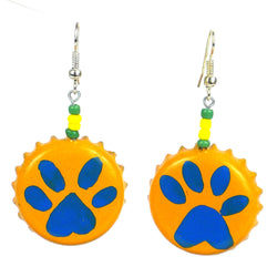 Orange Tiger Paw Earrings on Bottlecaps Handmade and Fair Trade