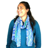 White and Blue Ikat Cotton Scarf - Asha Handicrafts