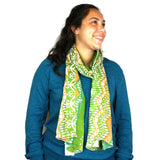 White,Peach and Green Ikat Cotton Scarf - Asha Handicrafts