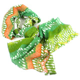 White,Peach and Green Ikat Cotton Scarf Handmade and Fair Trade