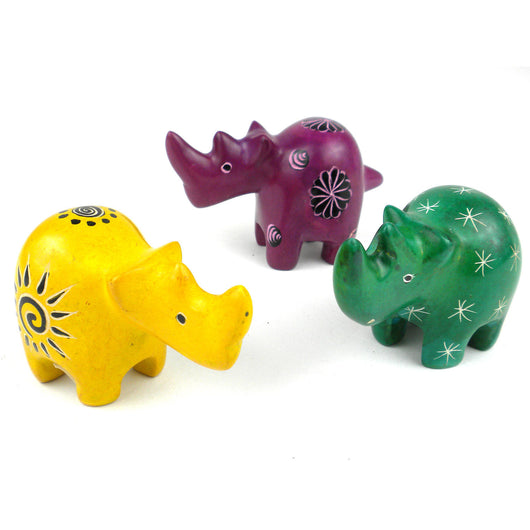 Set of 3 Mini Handcrafted Soapstone Rhino Handmade and Fair Trade