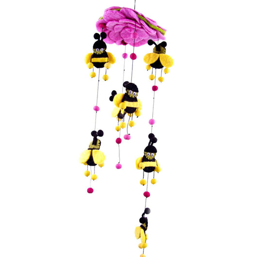 Pink Felt Bumble Bee Mobile - Global Groove