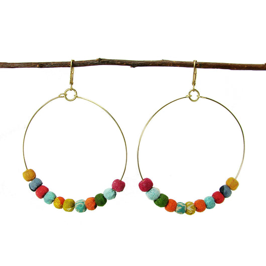 Kantha Beaded Hoop Earrings - WorldFinds