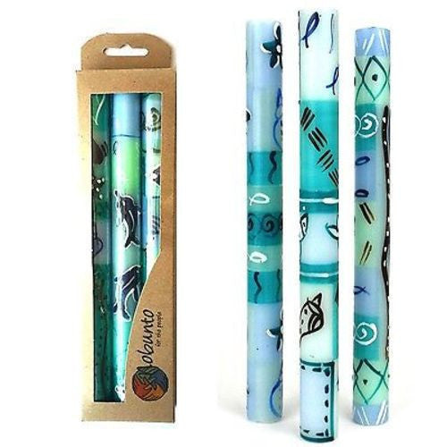 Set of Three Boxed Tall Hand-Painted Candles - Samaki Design Handmade and Fair Trade