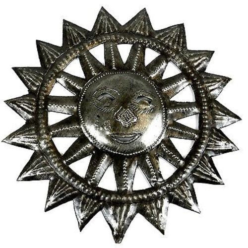 8-inch Haitian Steel Drum Sun Face Wall Art Handmade and Fair Trade