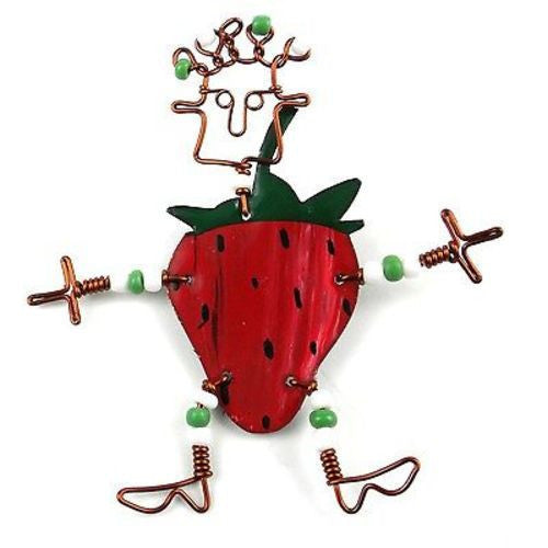 Dancing Girl Strawberry Pin Handmade and Fair Trade